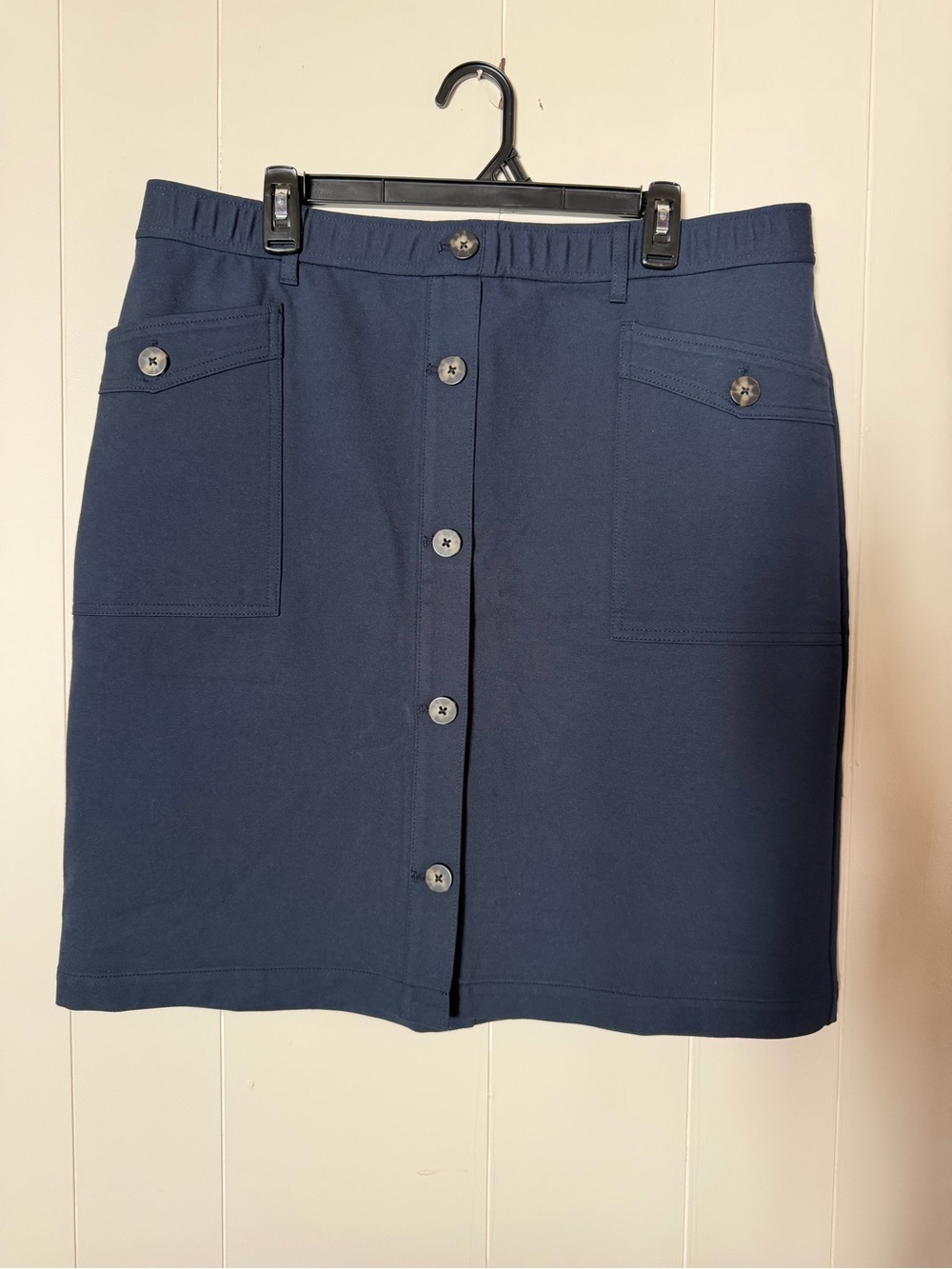 J. Jill Navy Button-Front Mini Skirt with Patch Pockets